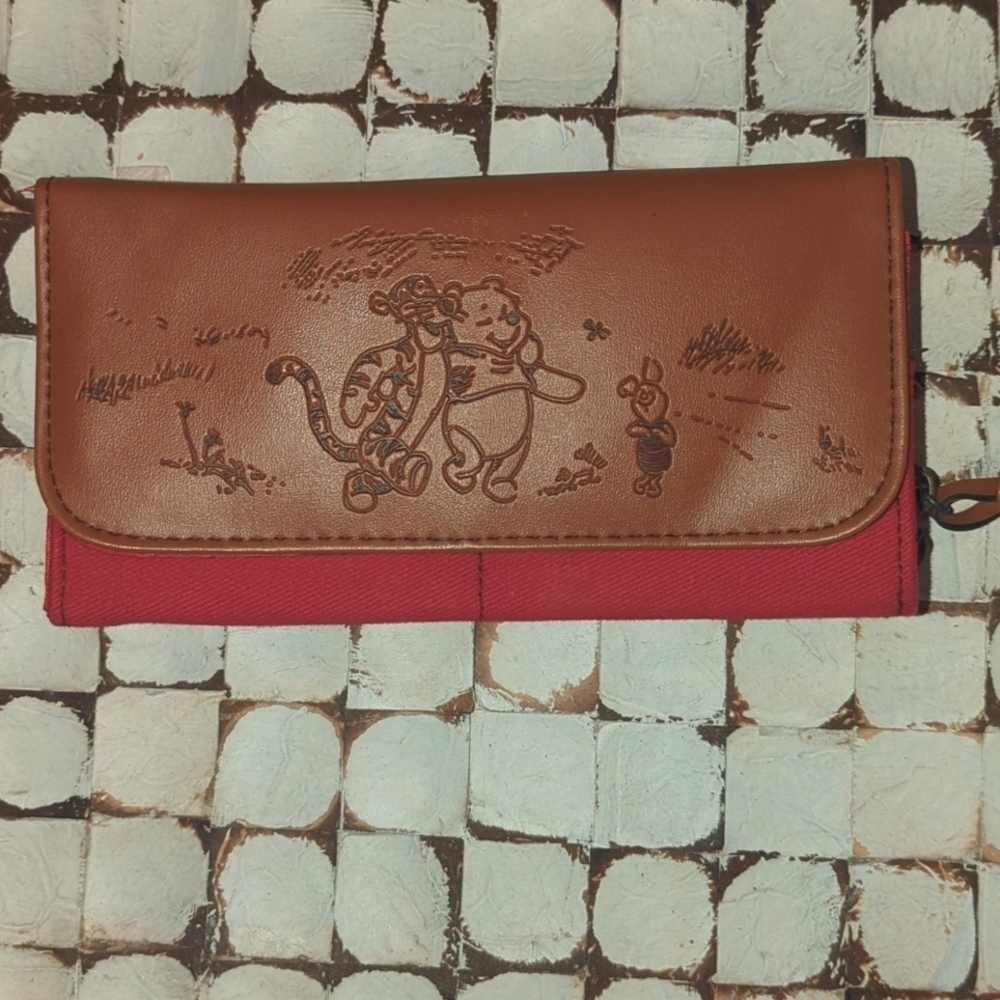 Winnie the Pooh Brown leather and red nylon wallet